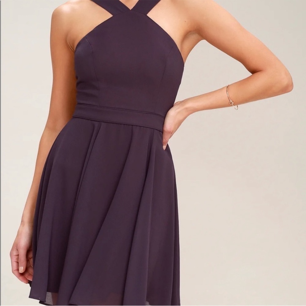 Lulus Forevermore Dusty Purple Sleeveless Mini Skater Dress Size Medium